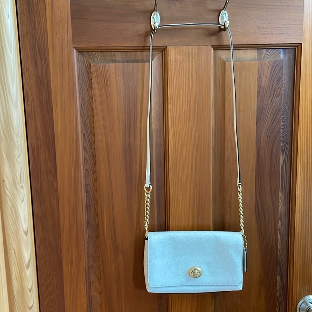 Coach Light Cream Crossbody Bag with Gold Chain
